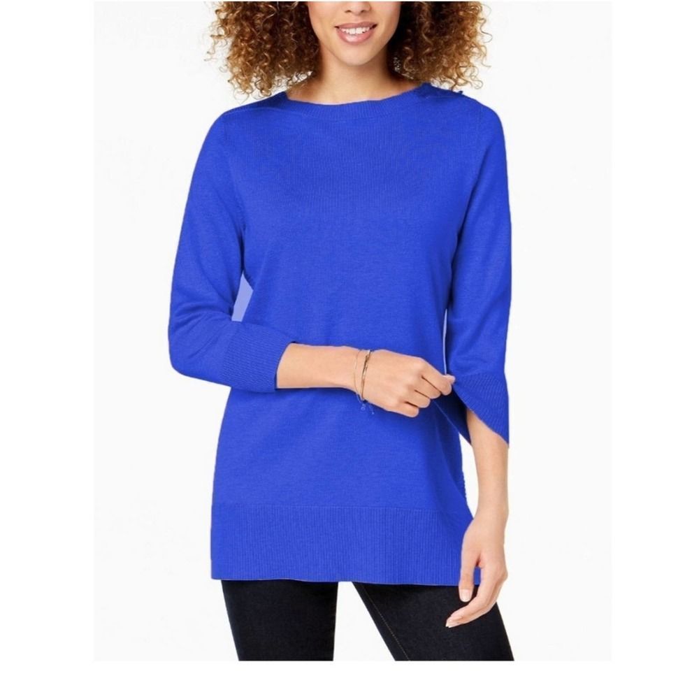 Karen Scott Side Ribbed Boat Neck Sweater Small